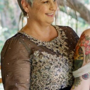 XSCAPE Plus Size Embroidered Illusion Gown